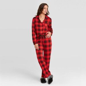 Women night sleepwear Flannel Pajama set red S